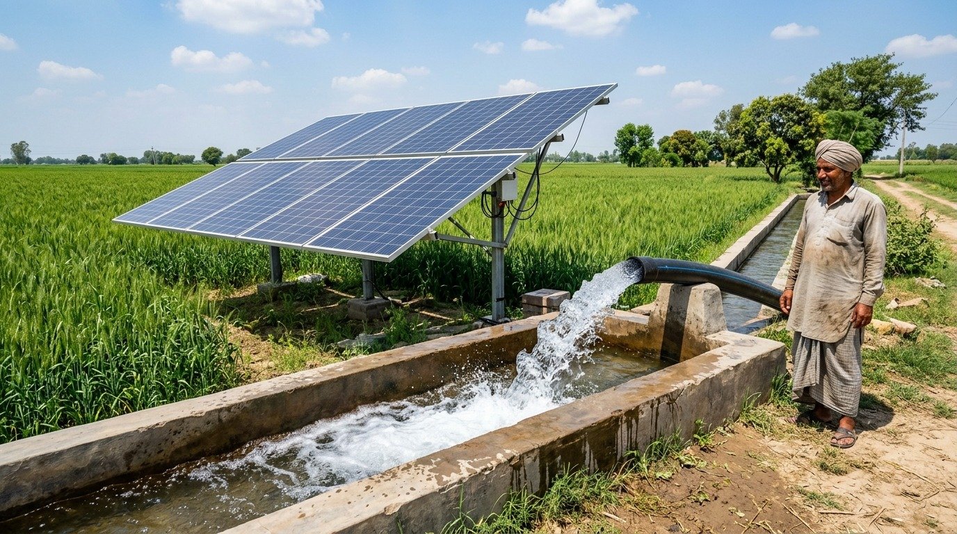 Solar array powering groundwater and drip irrigation at Albadar Farm